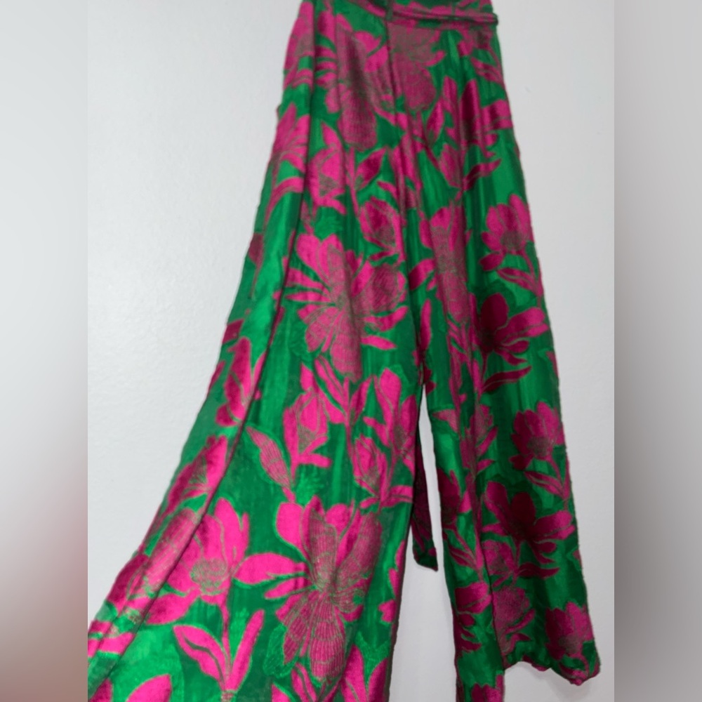 Eva Franco Green Pink Floral Wide-Leg Salinger Pants NEWChemile Bloom 10 No Tag - Picture 12 of 14